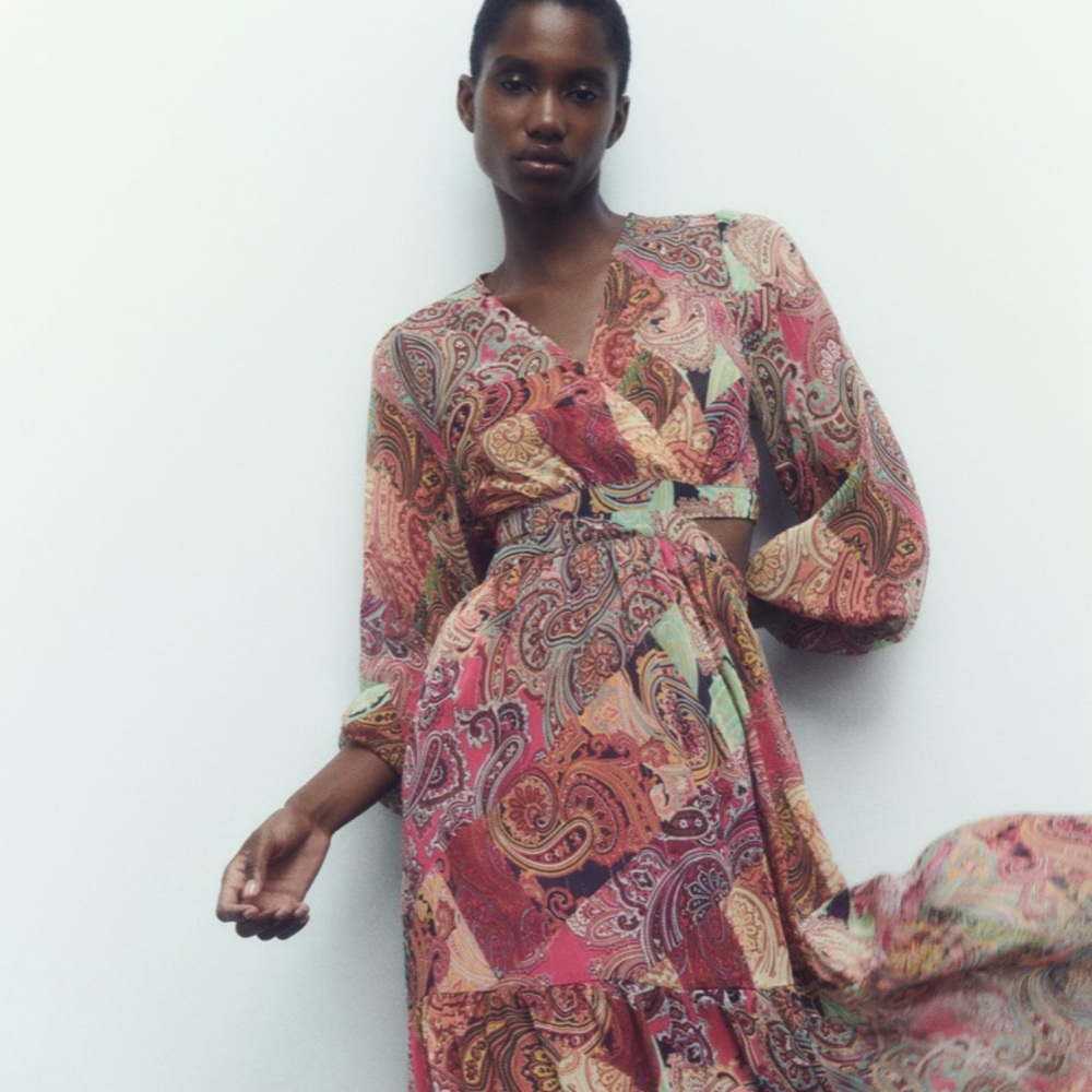 ZARA PAISLEY PRINT CUT OUT DRESS